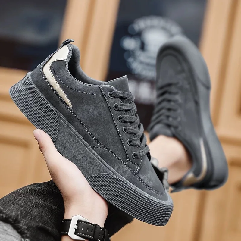 2025 Men's Anti-Slip Work Sneakers Breathable Lace-Up Thick Sole Casual Shoes for Spring/Fall Trendy & Sporty Outfits Sneakers
