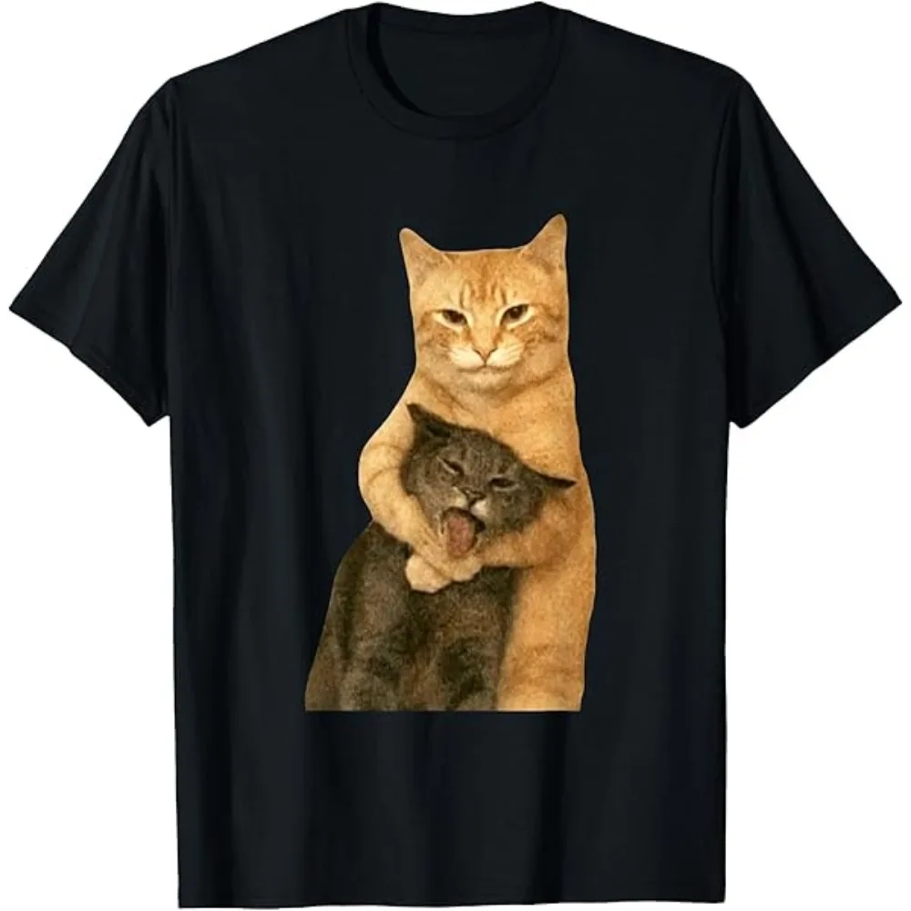 Funny Cats Selfie T-Shirt Vintage Three Cats Photo Laughing Meme Print Oversized Cotton Short Sleeve Unisex Humor Streetwear Tee