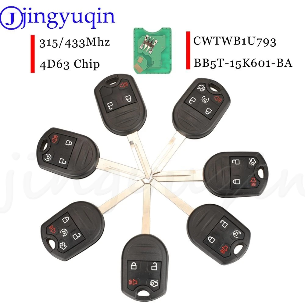 

Jingyuqin For Ford C-Max Escape F350 Focus Transit 3/4/5 Buttons Remote Car Key Fob CWTWB1U793 315/433Mhz ID63 Chip