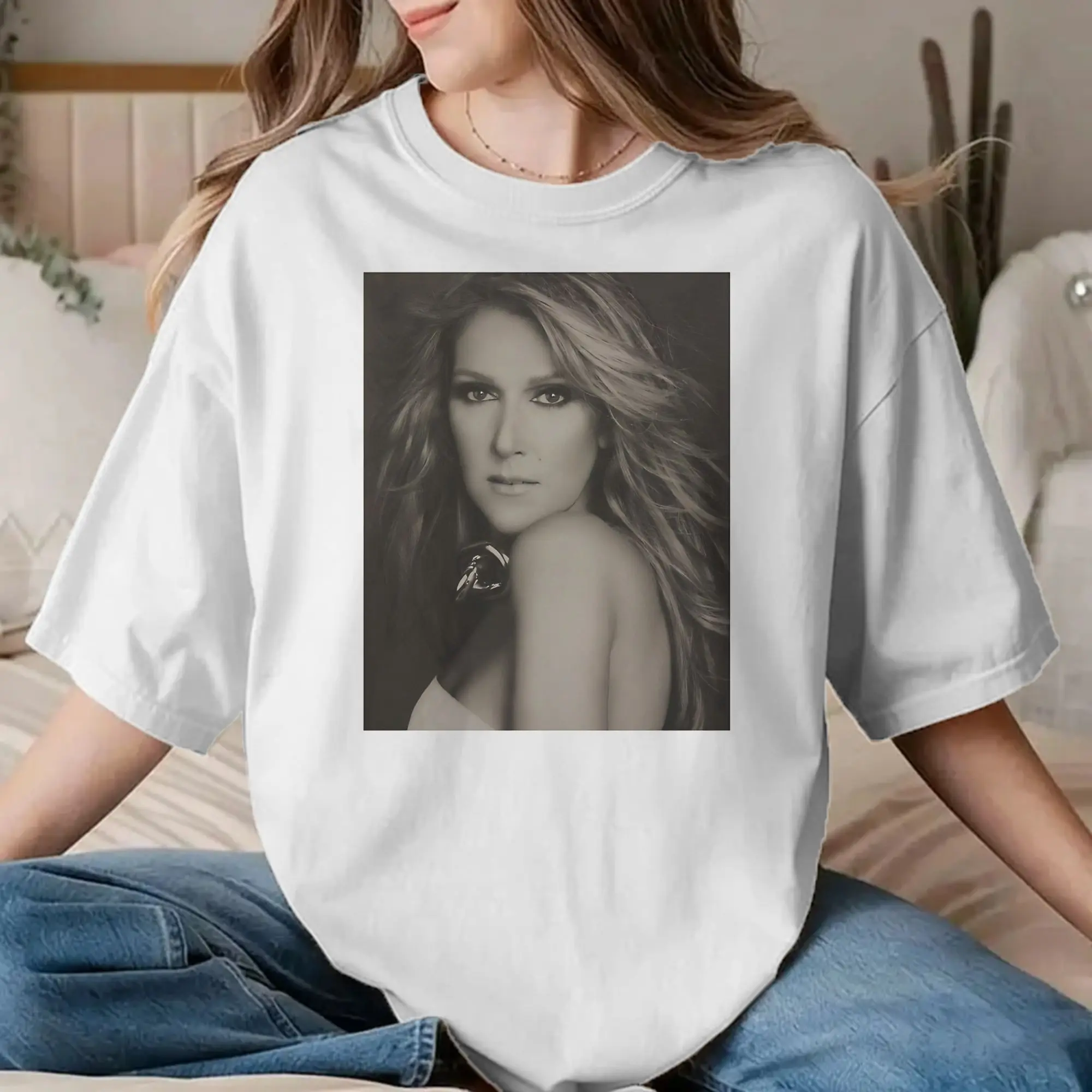 Men Women's Celines Dion Collage Siger T Shirts Music 100% Cotton Tops Leisure Short Sleeve Round Neck Tee Shirt Summer T-Shirt
