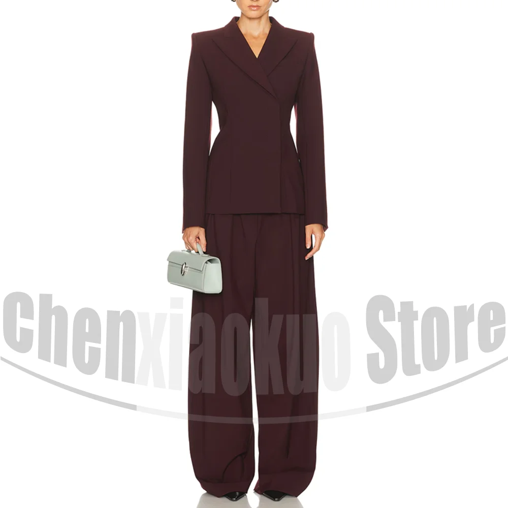 

Женский бордовый костюм с широкими брюками, деловой повседневный наряд, модный дизайн, костюмы для выпускного вечера, свадьбы, комплект из 2 предметов