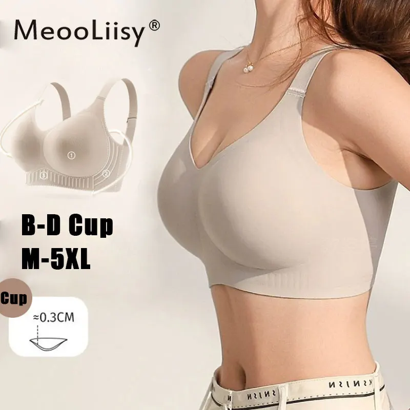 MeooLiisy Large Size Minimizer Push Up Full Coverage Women Bras No Show Wireless Comfortable Underwear M-5XL