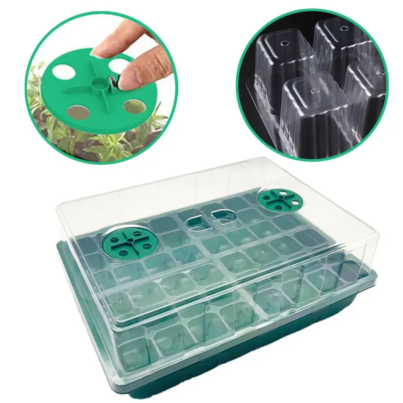 12/48 Cells Nursery Pots Seeding Trays Seed Starter Kits Humidity Domes Cover Highter Gardening Plant Germination Trays Box