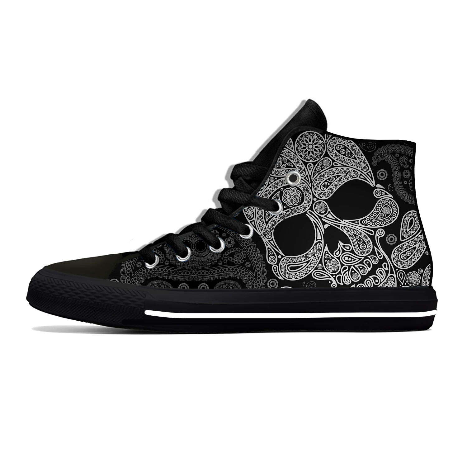 Hot SKull PAisley Gothic Gothic Punk Horor Menakutkan Keren High Top Bersirkulasi Sneakers Pria Wanita Musim Panas Sepatu Kasual Ringan