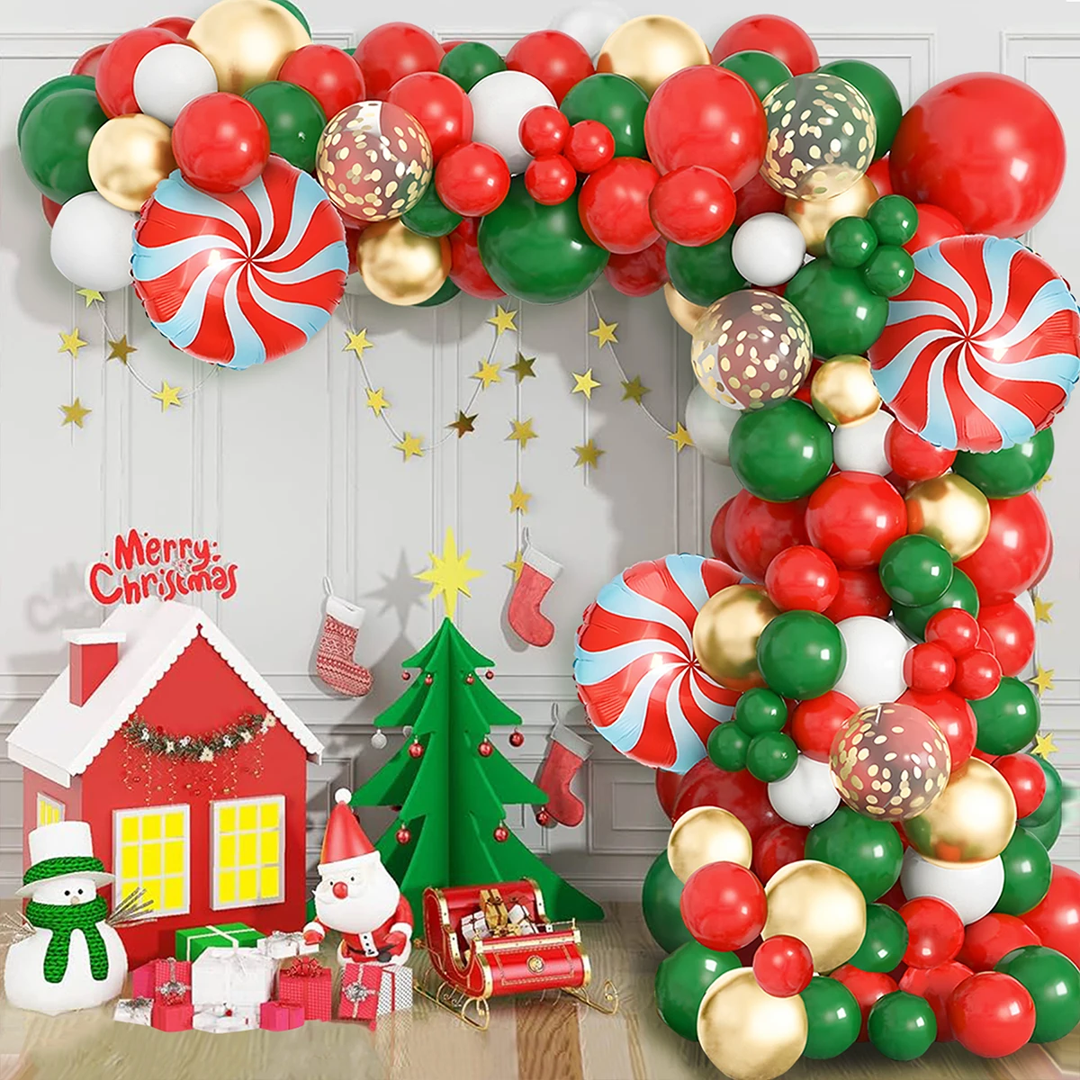 

Christmas Balloon Garland Arch Kit 2024 Merry Christmas Red Green Latex Balloon Candy Foil Balloon Xmas New Year 2025 Decor ﻿