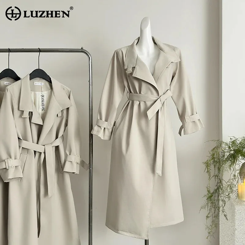 

LUZHEN Original Loose Solid Color Casual Long Windbreaker Jacket Women's 2024 Autumn Fashion Belt Decorate Trench Coat AA1624