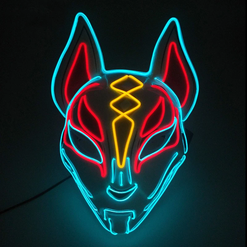 Halloween LED Fox Mask Full Face maschera luminosa incandescente Cosplay Party Supplies uomo donna Mascara Neon Light Mask Costume puntelli