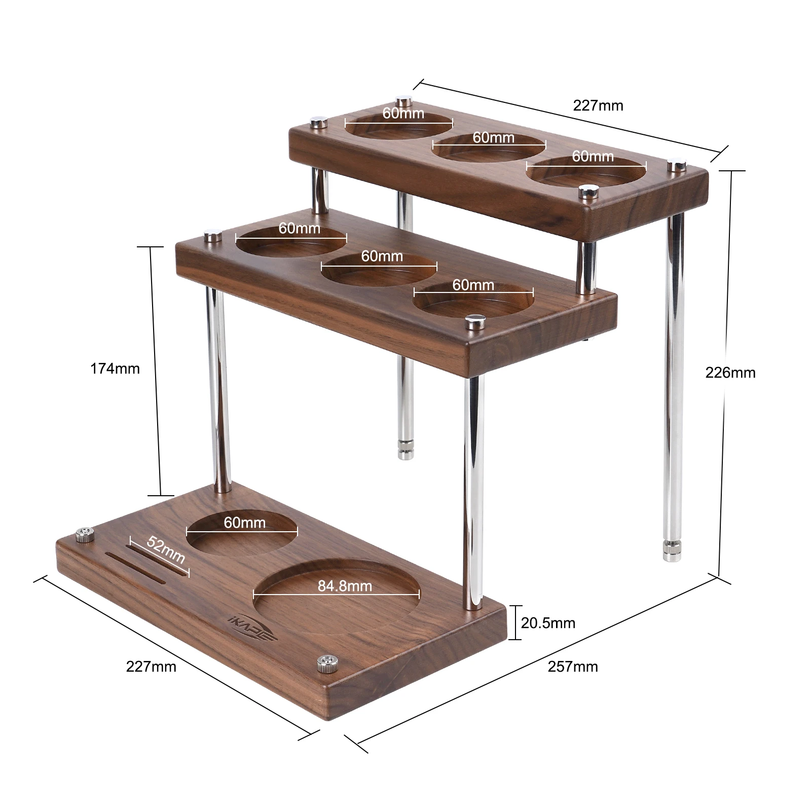 IKAPE Coffee Utensils Organizer, 3Layer Wooden Coffee Tamper Large Holder, Fit for 51/54/58MM Espresso Accessories (10 IN One)