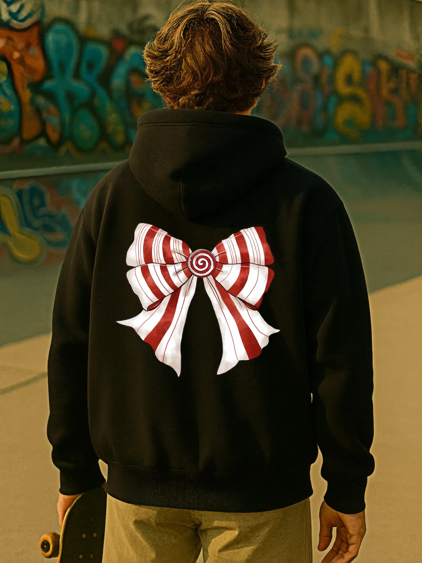 هوديي جرافيك للرجال، فيونكة - طباعة، نمط كاجوال، قماش ناعم، للشباب، للارتداء اليومي