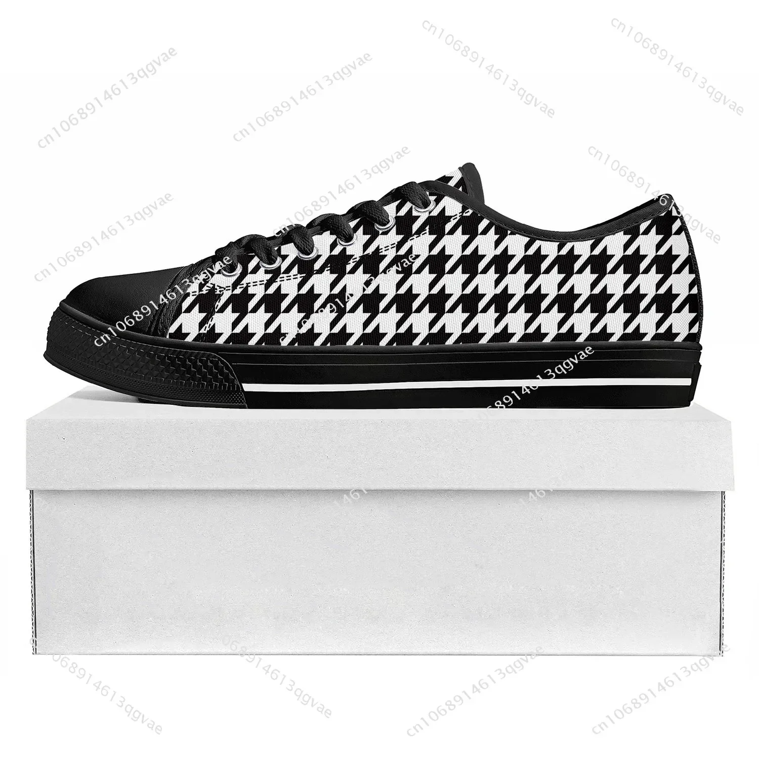 

Houndstooth Pattern Low Top Sneakers Mens Womens Canvas Sneaker Casual Couple Shoes Custom Made Shoe Black