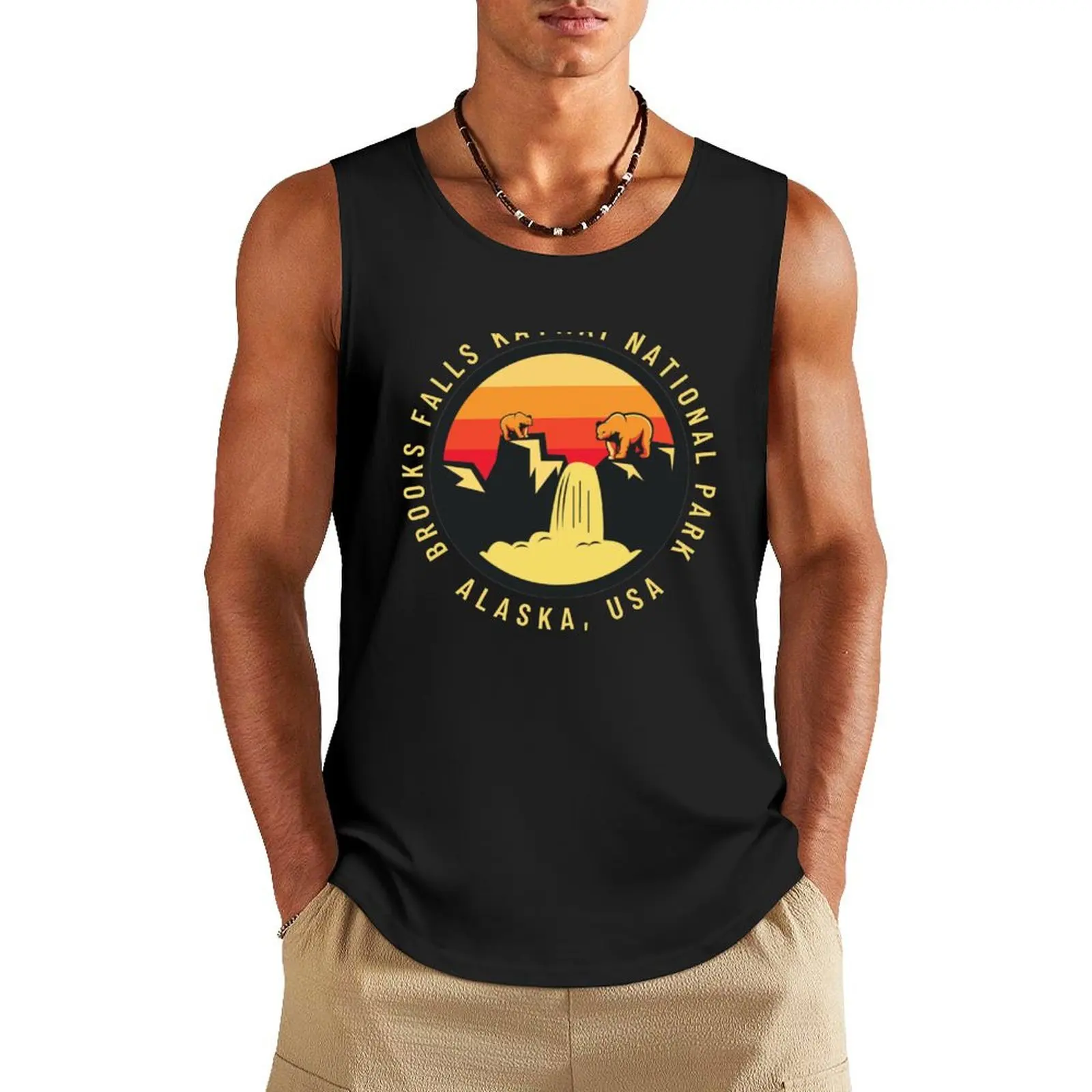 

Brooks Falls Katmai National Park - Alaska, USA Tank Top t-shirt Men's gym Vest male gym clothes men