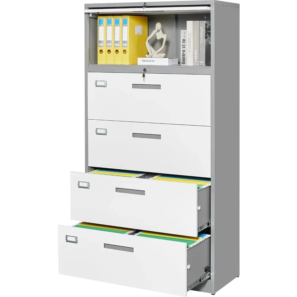 

Lockable Cabinet - Gray & White Steel Filling Cabinets for Home Office - Lockable Storage Cabinet for Hanging Files Letter