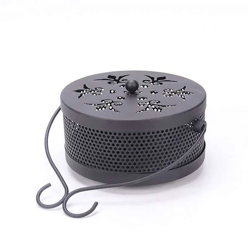 Mosquito Coil Holder Classical Design Portable Metal Incense Holder with Hooks Handle, Round Iron Mosquito Incense Burner