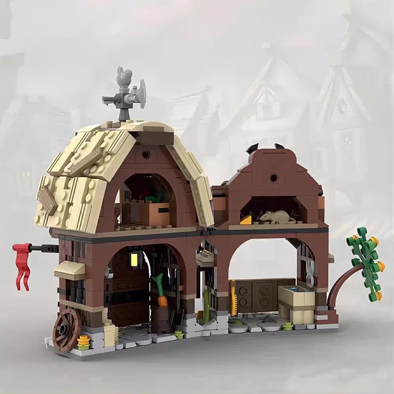 Bloques de construcción MOC para niños, juguete de ladrillos para armar granero estable, arquitectura Medieval, ideal para regalo, decoración de habitación, código 594, piezas