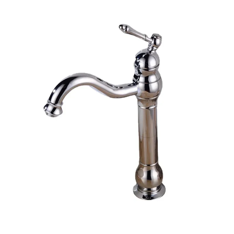 

All-copper antique black ancient brushed chrome-plated table basin, hot and cold faucet, seated single-hole faucet