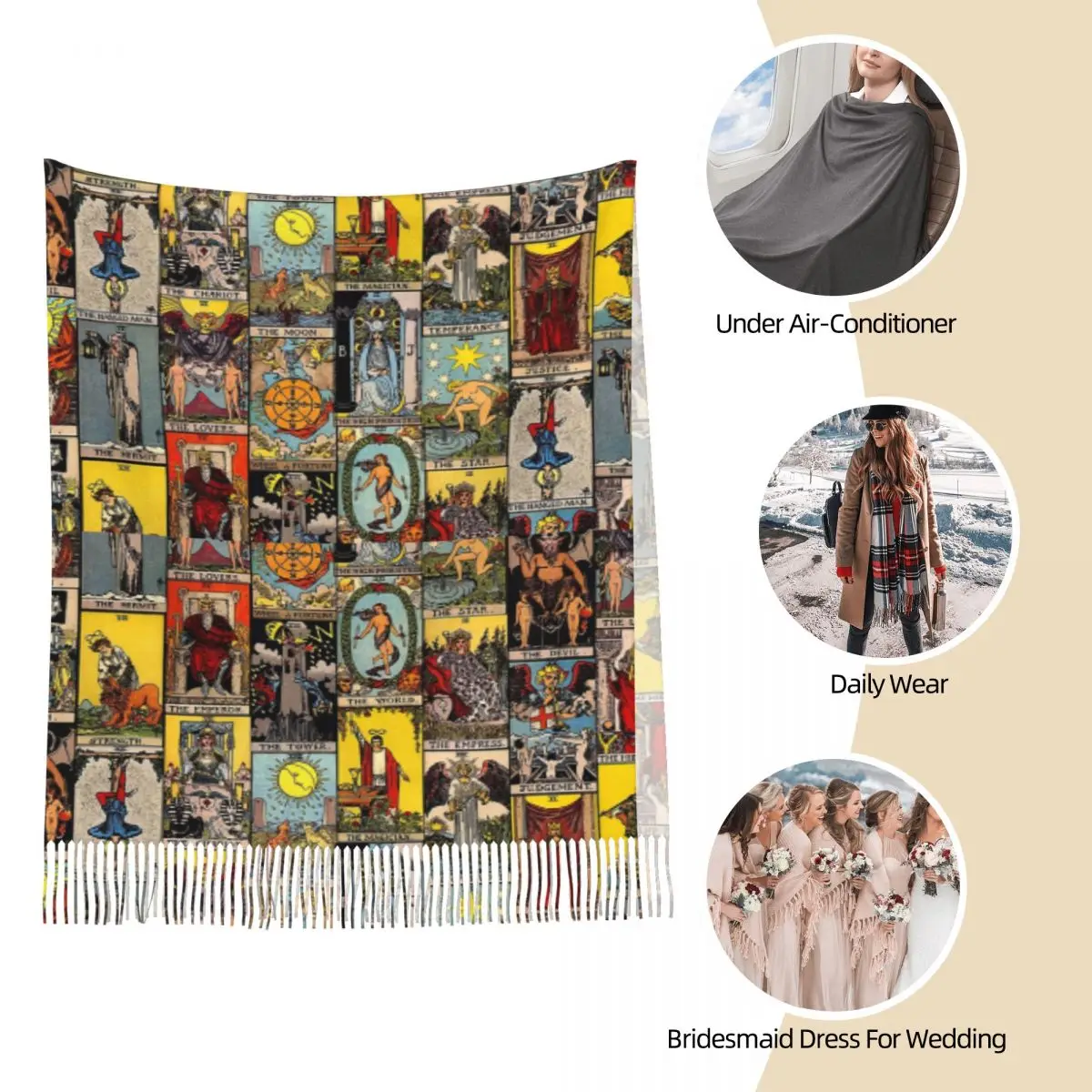 De Grote Arcana Van Tarot Sjaal Wraps Voor Dames Winter Warm Grote Lange Sjaal Fortuin Heks Occulte Heidense Pashmina Kwastje Sjaals