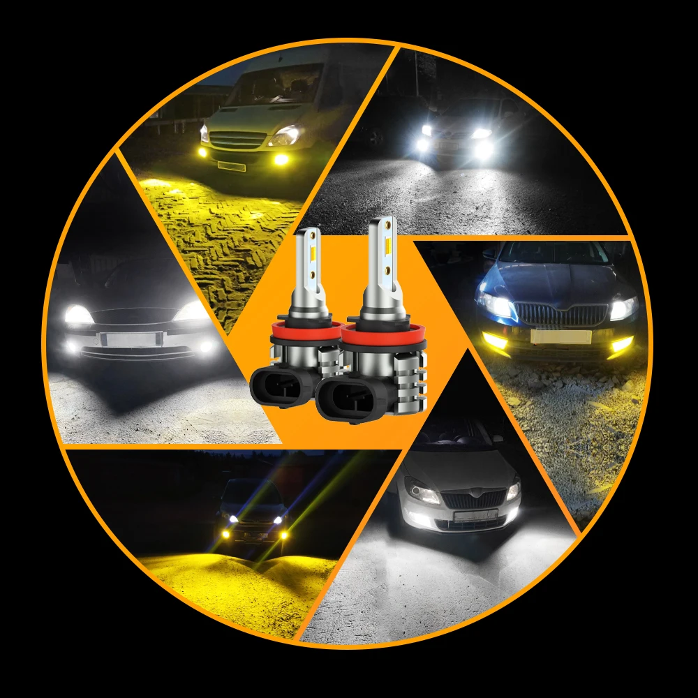 AUXITO H11 H8 H16JP LED Fog Lights Canbus No Error HB3 HB4 9005 9006 Bulb Car for Audi A4 B8 A6 C6 Golf 7 Fog Lamp DRL Yellow