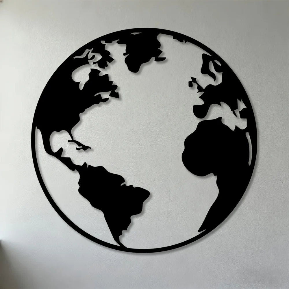

2D Flat 1pc World Map Metal Wall Art, Travel Wall Decor for Home Office