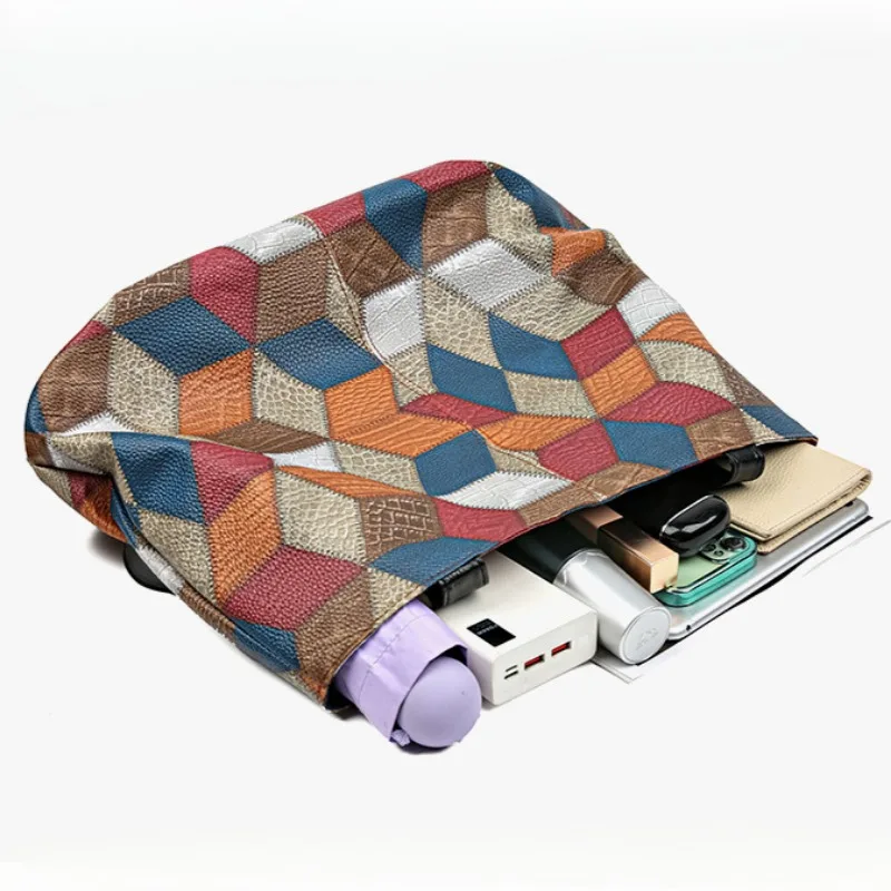 حقيبة يد عصرية للسيدات متعددة الاستخدامات ذات سعة كبيرة، حقيبة كتف مطابقة الألوان من البولي يوريثان، حقيبة ركاب، حقيبة أمي مطوية #3