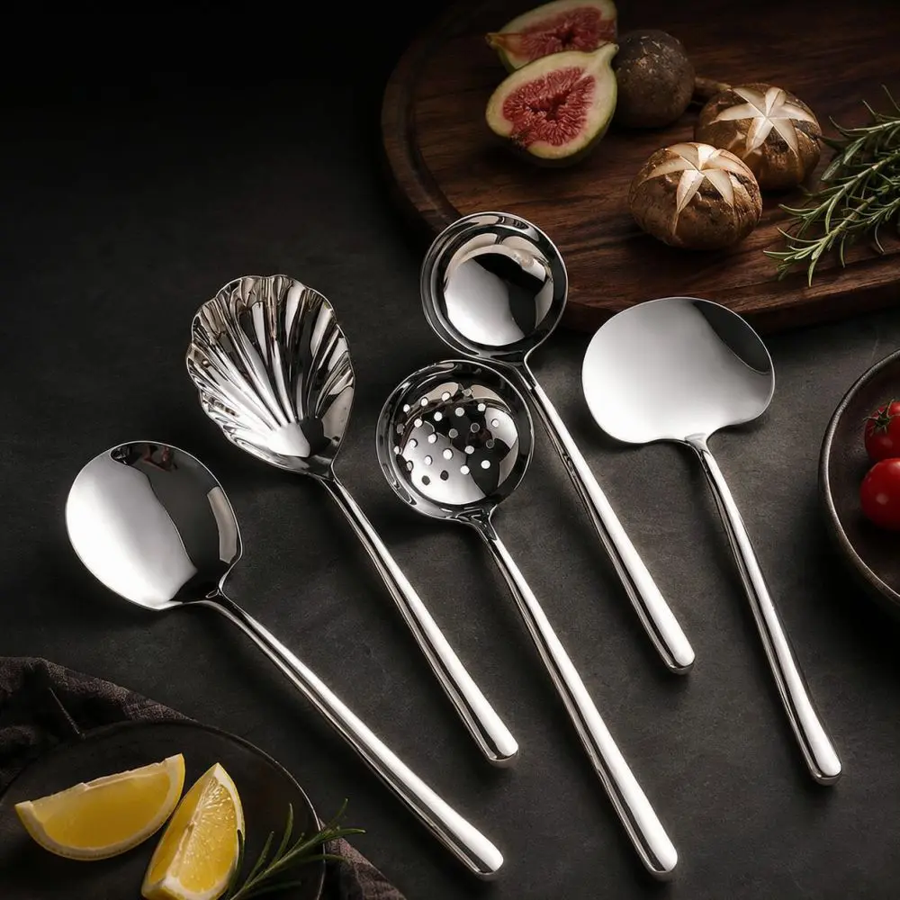 Professional Grade 304 Stainless Steel Kitchen Tools Set Multi Purpose Cooking Spatula Soup Ladle For Culinary Experts