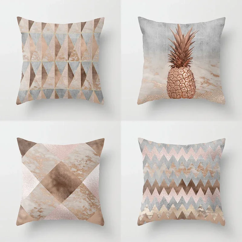 Pillowcase Rose Gold Geometric Pillowcase Printed Pillowcase Simplicity Modern Abstract Skin-friendly And Soft Decorative