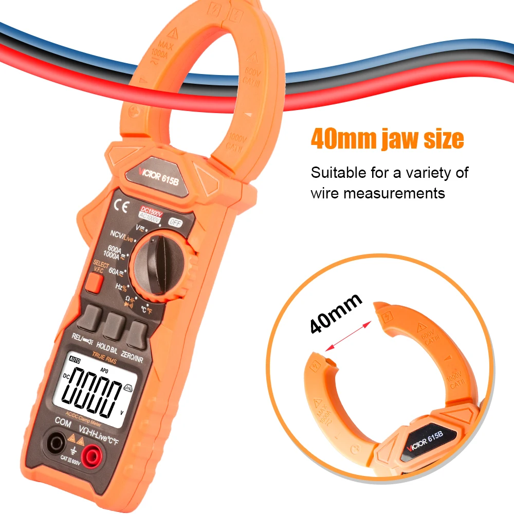 Victor 615B Digital Clamp Multimeter DC 1500V Intelligent Voltage Tester 6000 Counts Current Frequency Backlight NCV Ohm Meter
