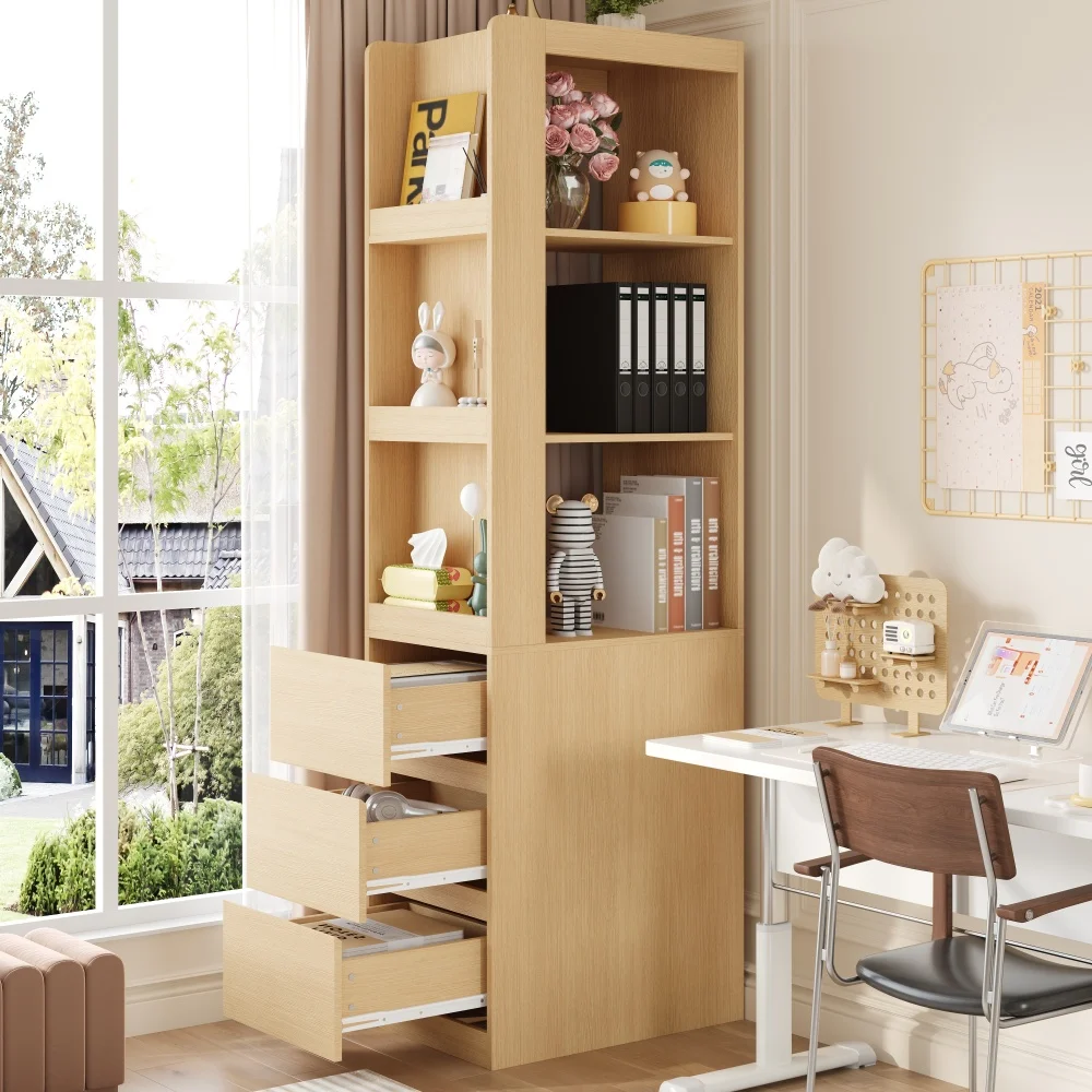 Kleine boekenkast met wielen, met planken en laden, links/rechts omkeerbare configuratie, valbeveiliging, nachtkastje