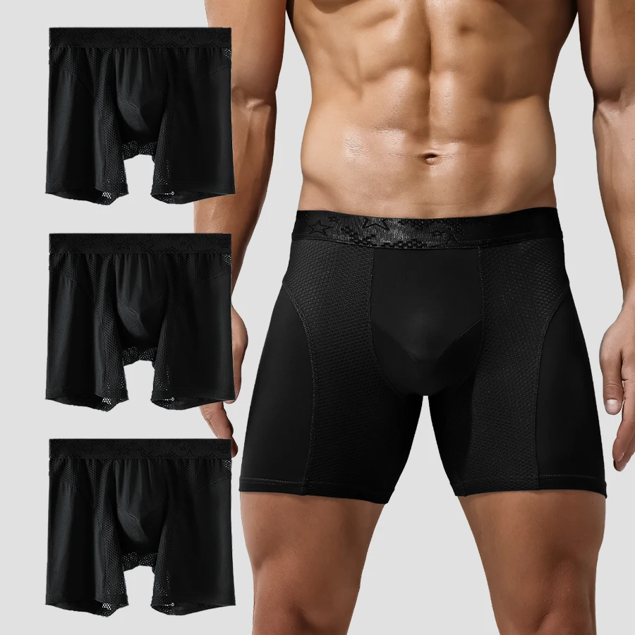 

3PC Extended athletic briefs Men's boxers Modal anti-wear leg running plus size breathable training boxers