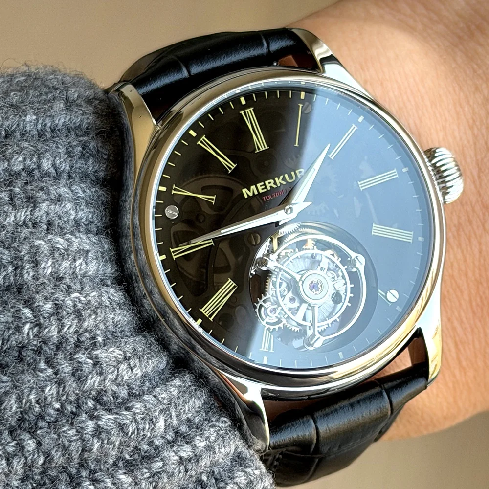 Merkur 100% Tourbillon Horloge Transparantie Skeleton Heren Saffier Horloge Voor Mannen Groen Mechanisch Horloge Relogio Masculino