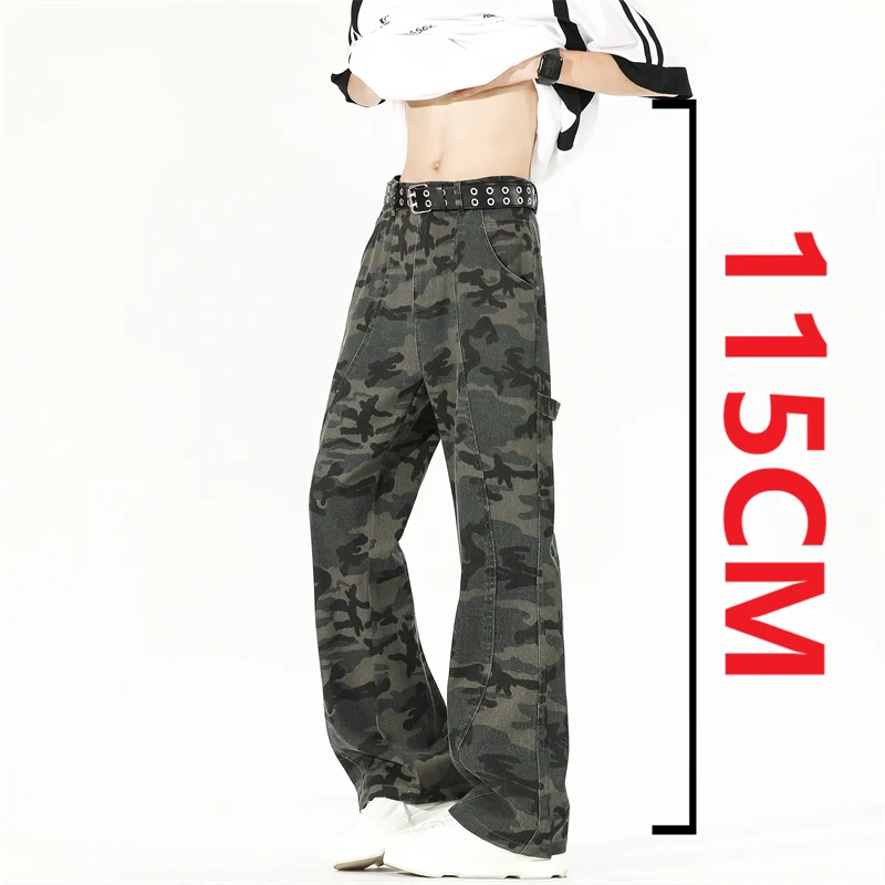 

Extra Long Length Casual Jeans American Vintage Autumn Camouflage Workwear Pants 190 Tall Men Flared Trousers 115cm Pants