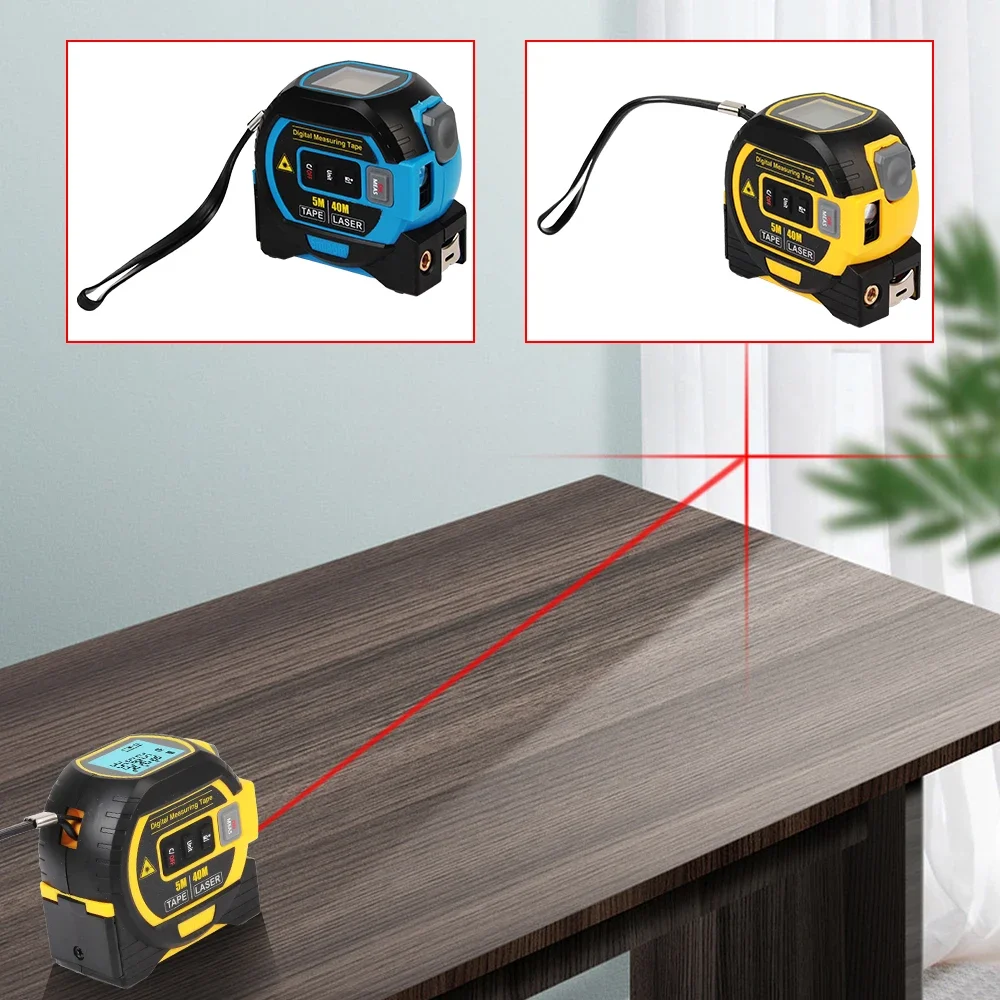 Dispositif de mesure de construction Détecteur de distance à laser Mètre ruban 3 en 1 de 5 m avec affichage LCD rétroéclair