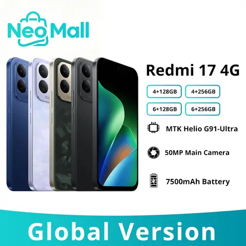 Xiaomi Redmi 17 Global Version 4G Smarphone 6.9''Display MediaTek Helio G91-Ultra 7500mAh 45W Turbo Charging 50MP AI Dual Camera