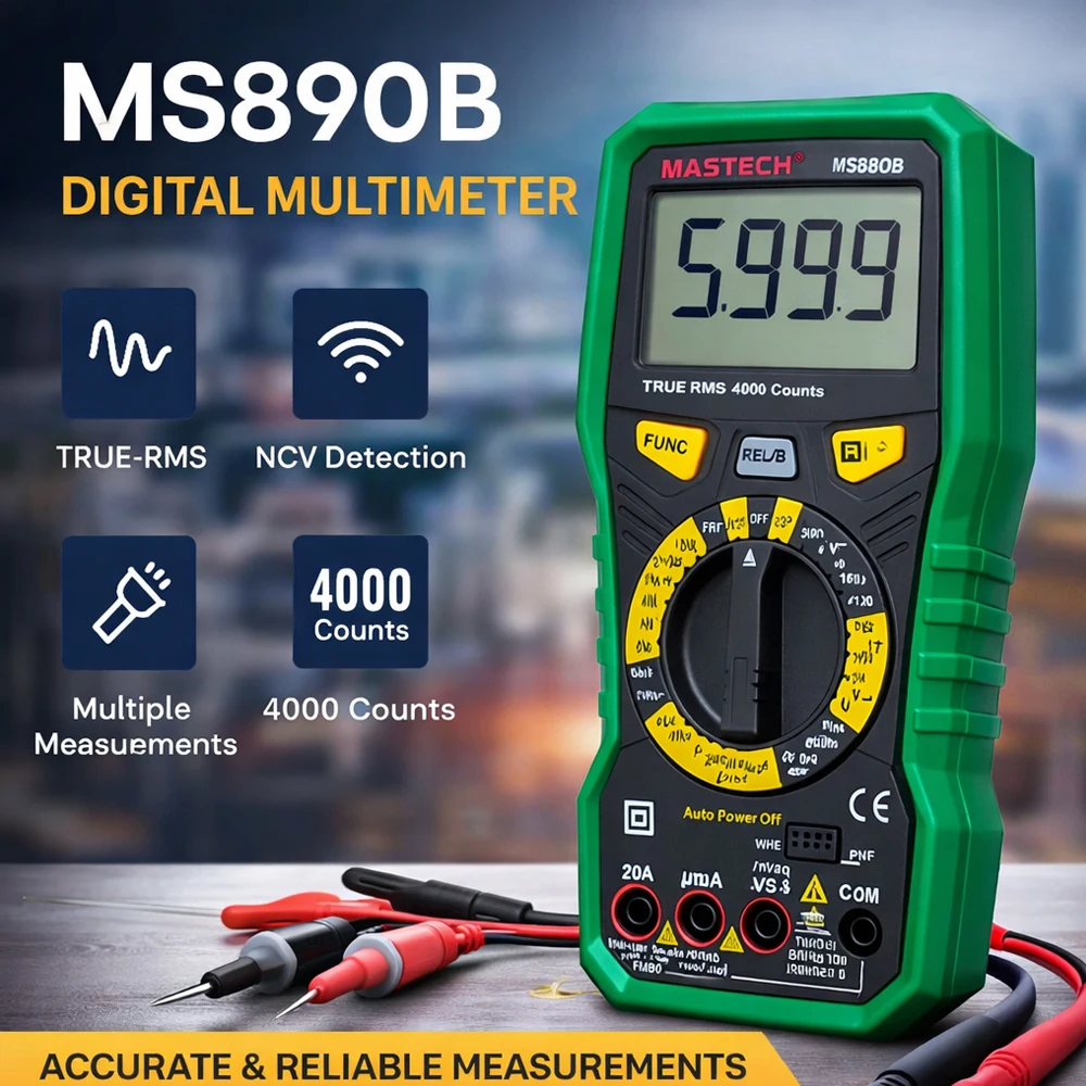 

MS890B True RMS Digital Multimeter 4000 Counts NCV Auto Power Off AC DC Voltage Current Resistance Tester Continuity