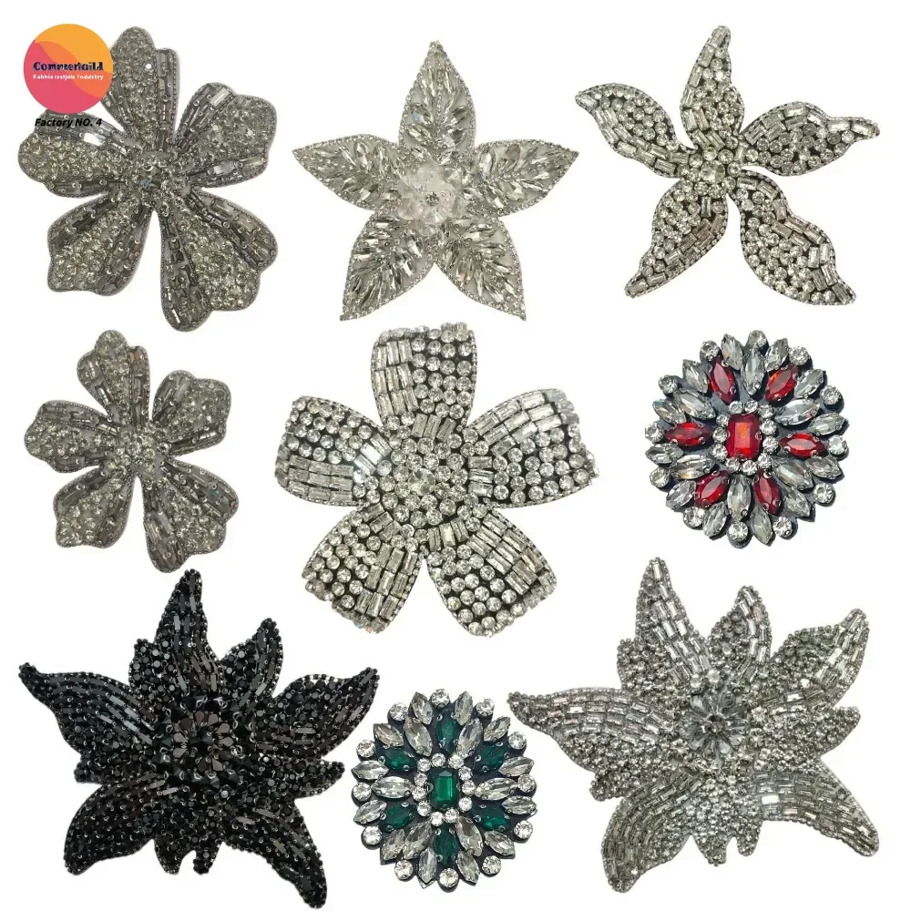 European and American Mo Cui Small Round Diamond Silver Five-leaf Flower Self-adhesive Rhinestone Cloth Sticker Sexy Off-the-