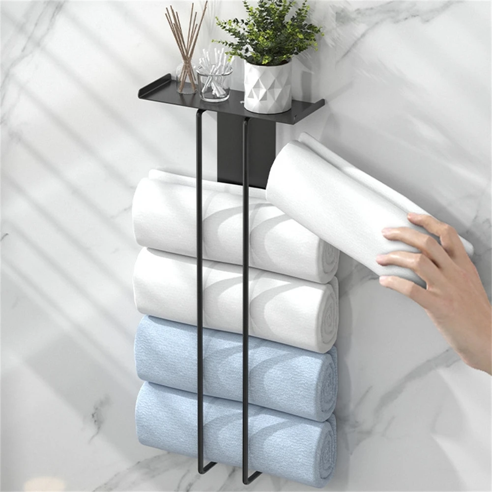 Wall Mounted Towel Rack Bathroom Towels Storage Rolled Or Folded Towel Holder Shower Room Holder Towel Bar Hanger Bathroom Acces