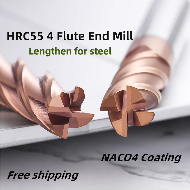 HRC55 Carbide End Mill 1-20MM 4 Flute Tungsten Steel NACO4 Coating Flat Milling Cutter Alloy CNC Router Bits Machining Tools