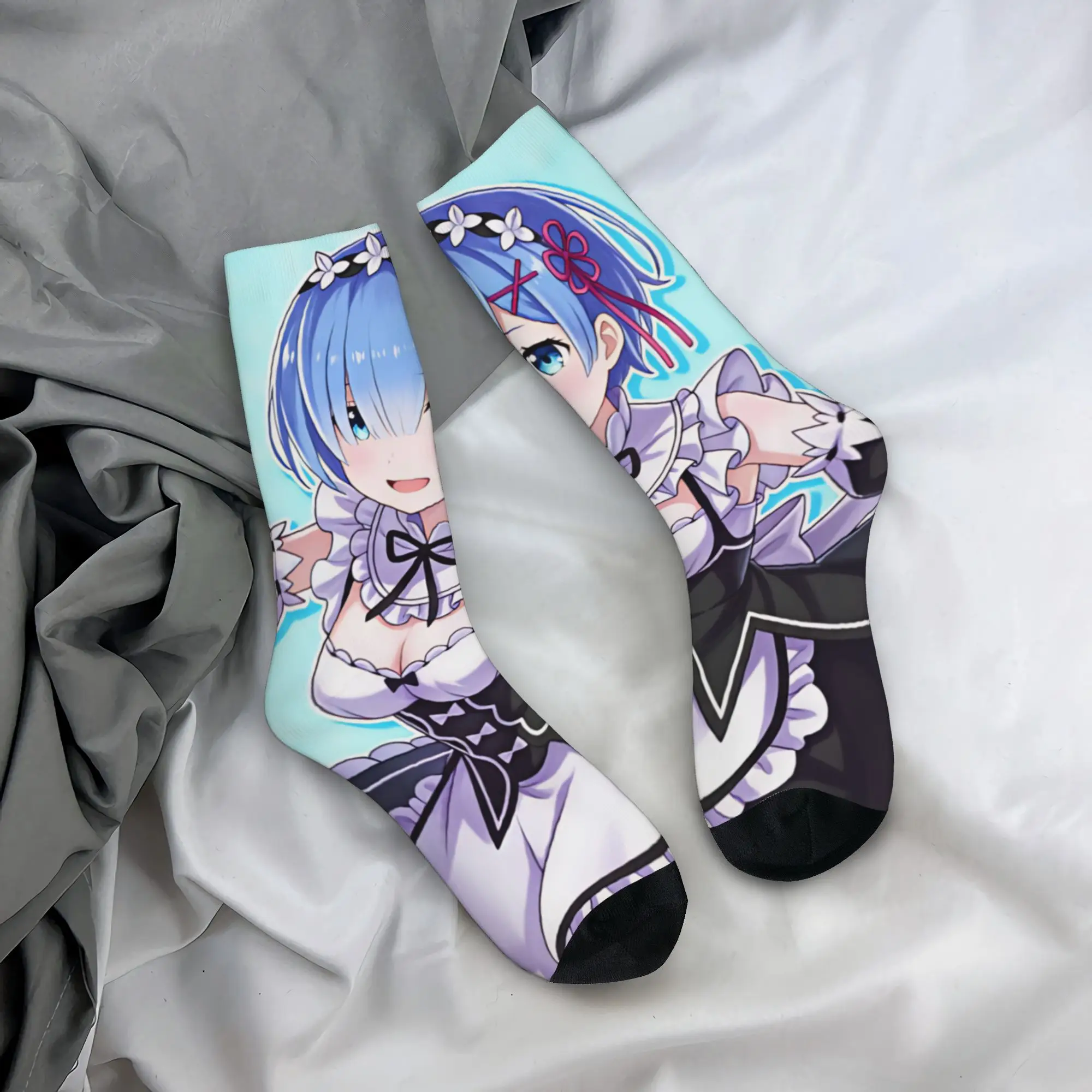 Rem Emilia R-Re:ZERO Anime Men Women Crew Socks Unisex Starting Life in Anothers Worlds Spring Summer Autumn Winter Dress Socks
