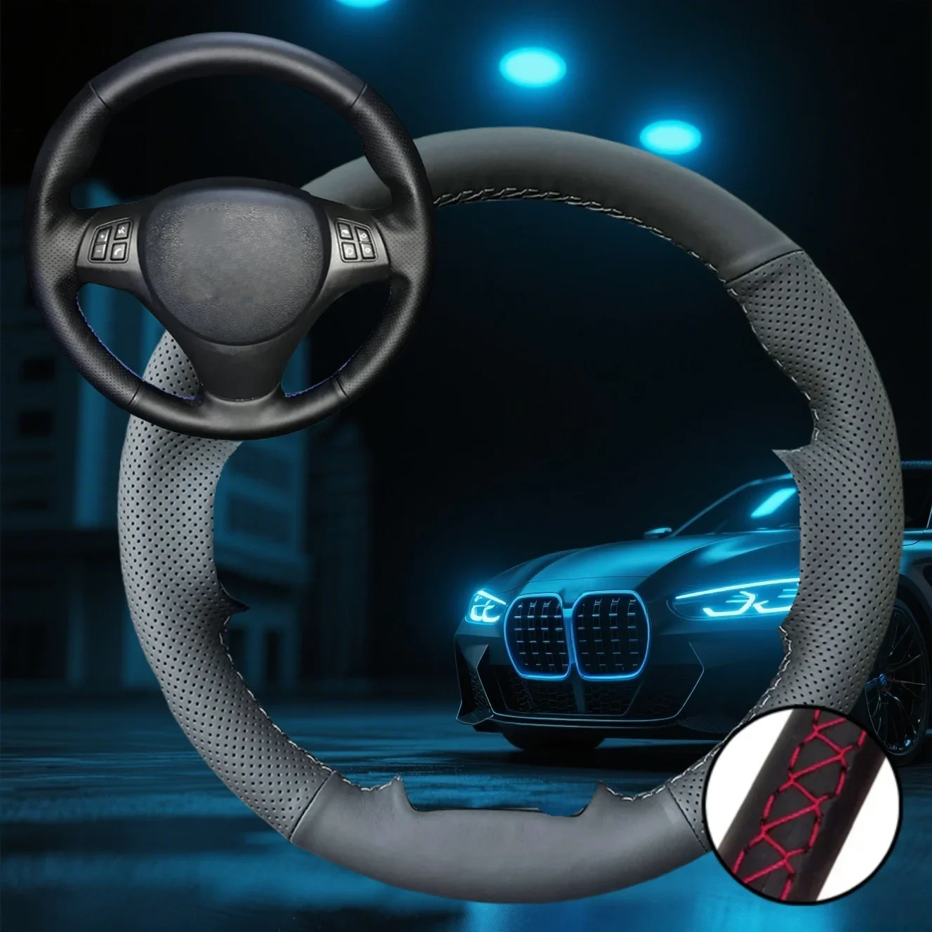 Customized Car Steering Wheel Braiding Cover For BMW M Sport M3 E90 E91 E92 E93 E87 E81 Car Accessories Hand-sewn Steering Wrap