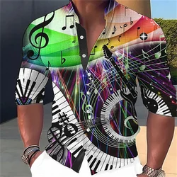 2023 New Men's Colorful Music Pattern Printed Long Sleeve Standing Neck Shirt Designer Clothing Soft and Comfortable Fabric