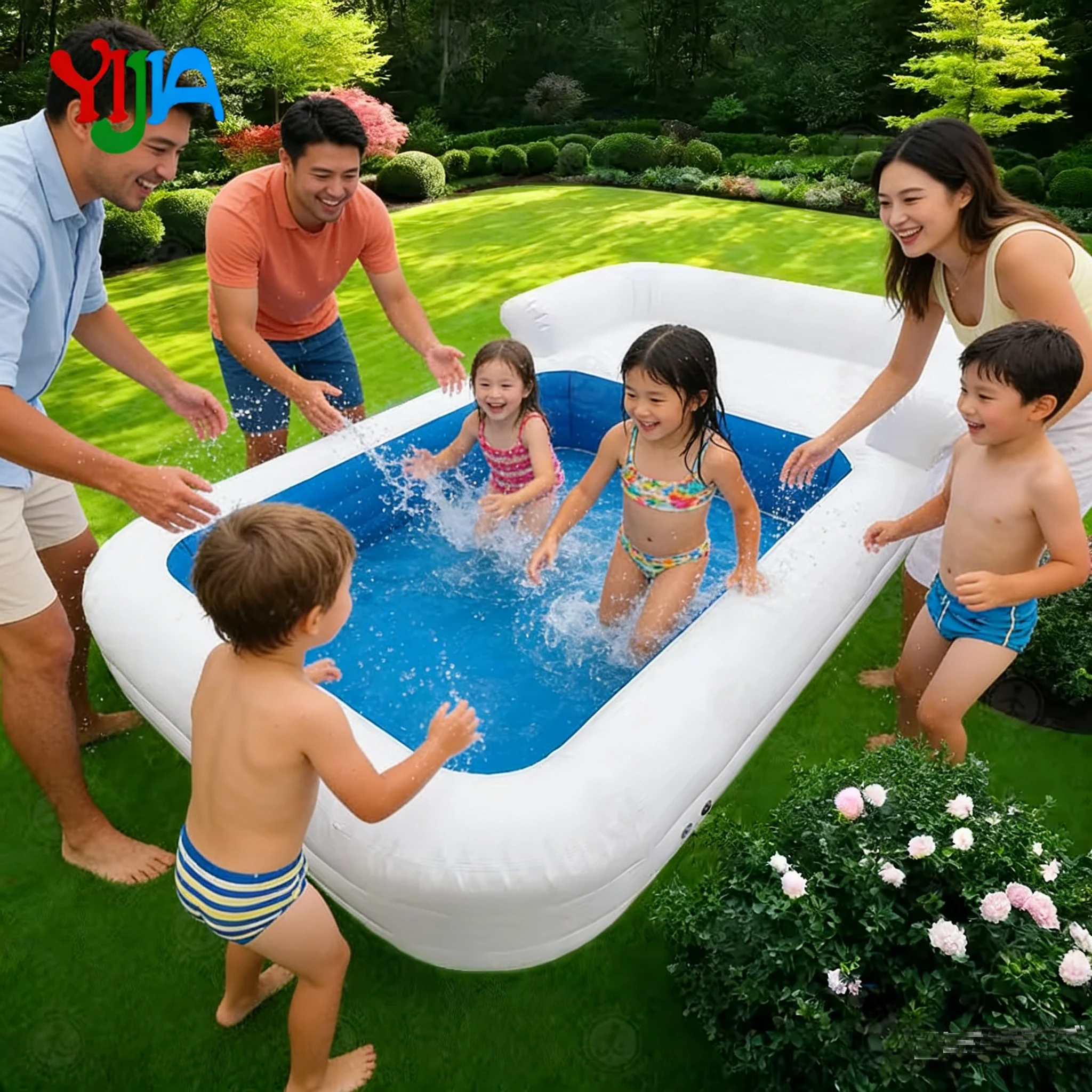 5x3m Large  Durable PVC Inflatable Swimming Pool with Sofa Lounger, Luxury Blow Up Pool for Backyard Family Fun Adults KIids