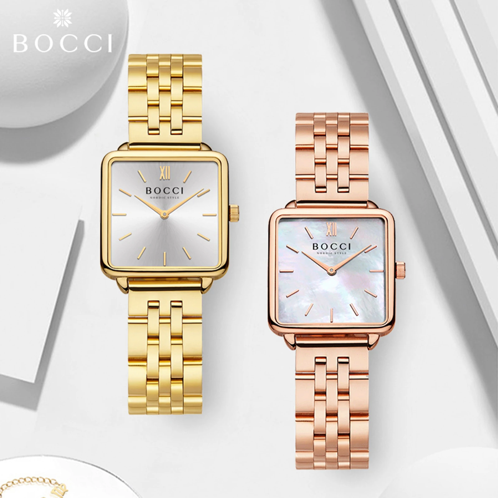 ساعة Bocci النسائية المربعة الصغيرة - ساعة يد عصرية مقاومة للماء للطلاب، ساعة نسائية ذات علامة تجارية