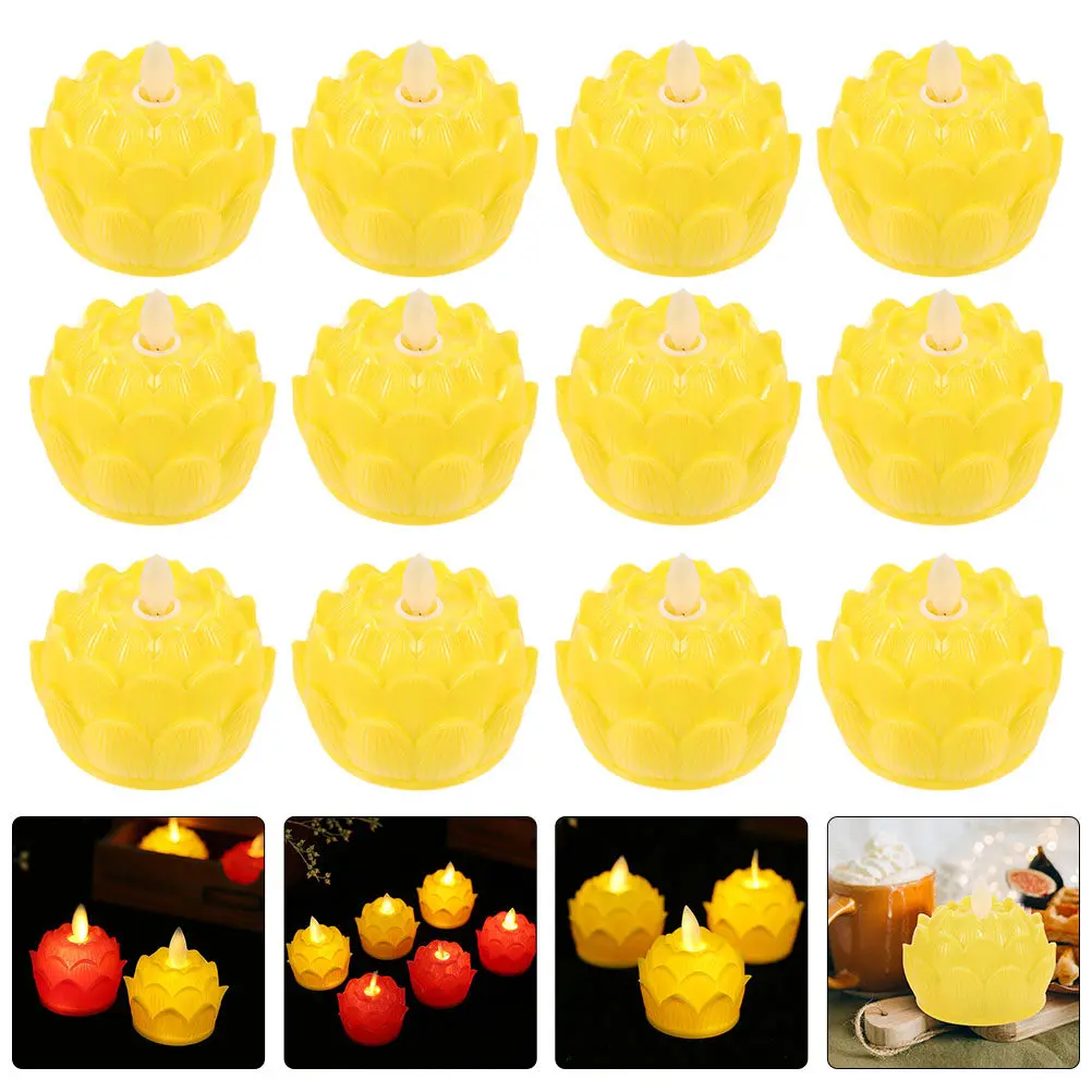 12Pcs LED Lotus Light Creative Artistic Lotus Shape Night Light for Buddha Hall Living Room Bedroom Temple Decoration Flameless