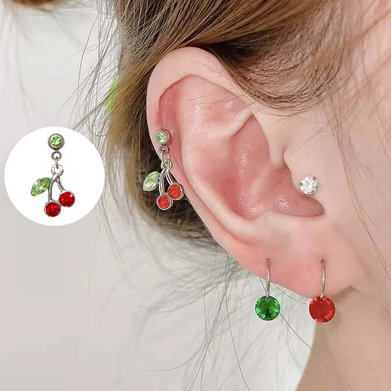 1PC Cherry Helix Piercing  Earring Crystal Ear Piercing Vintage Industrial Tragus Piercing Body Jewelry Cartilage Accessories