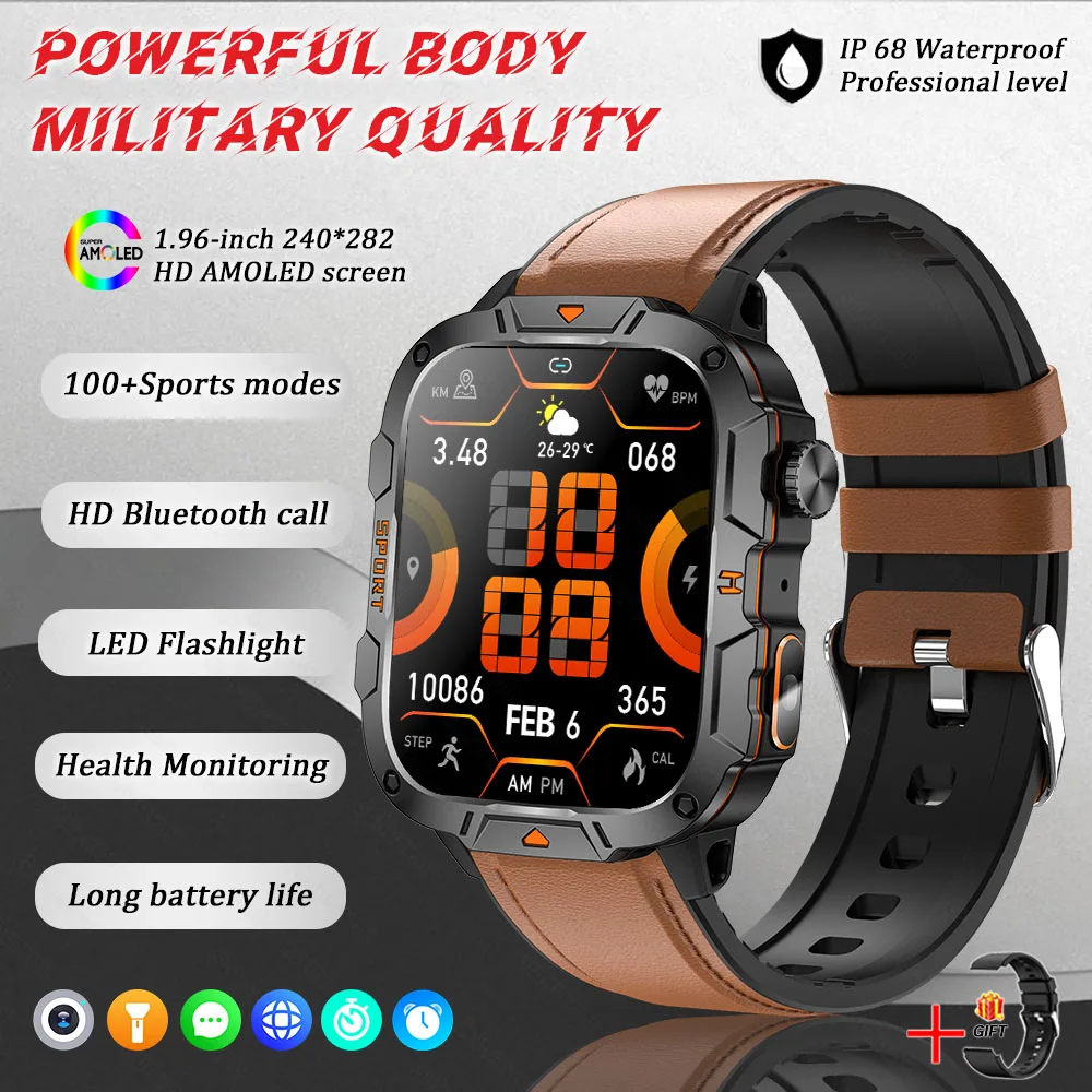 GUHUAVMI 2025New Military GPS Smart Armband Männer LED Taschenlampe Bluetooth Anruf 3ATM Wasserdichte Outdoor Sport Smartwatch 10