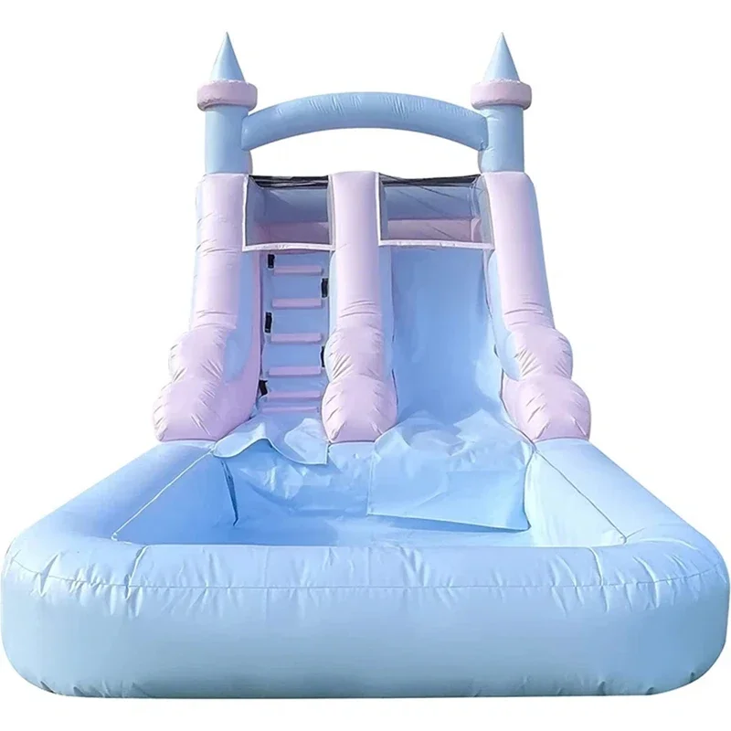 สไลเดอร์น้ําทําให้พองเกรดเชิงพาณิชย์พร้อมปราสาท Bouncy Splash Pool สําหรับผู้ใหญ่และเด็ก รวมถึงเครื่องเป่าลมและจัดส่ง