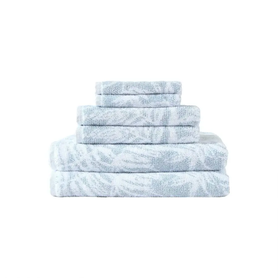 

Bath Towels, Soft amp Absorbent Cotton Towels, OekoTex Certified Art of Palms Blue, 6Piece