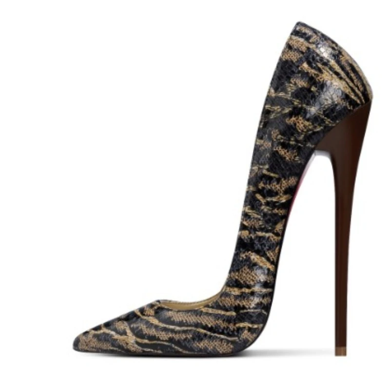 Yuejinlong 16cm Super High Heel Snake Pattern Pointed Toe Sexy Single Shoes
