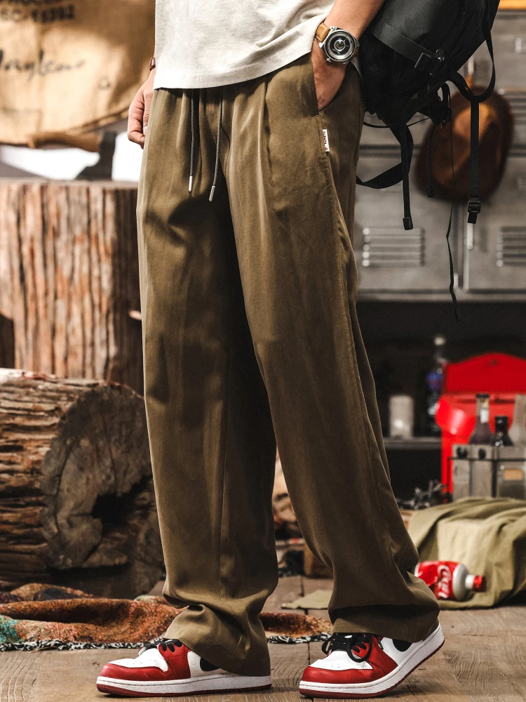 

Linen Blend Men's Casual Pants Drapey Loose Fit Khaki Color Thin Autumn Sle Faionable Wide Leg Trousers American Casual S...