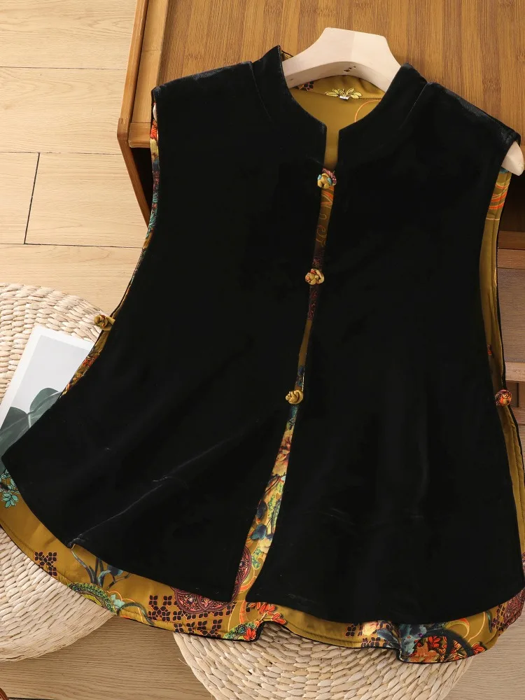 

Ele Velvet Chinese Sle Button up Women's Vest Autumn New Arrival High End Outerwear Faion Commute Sle Top