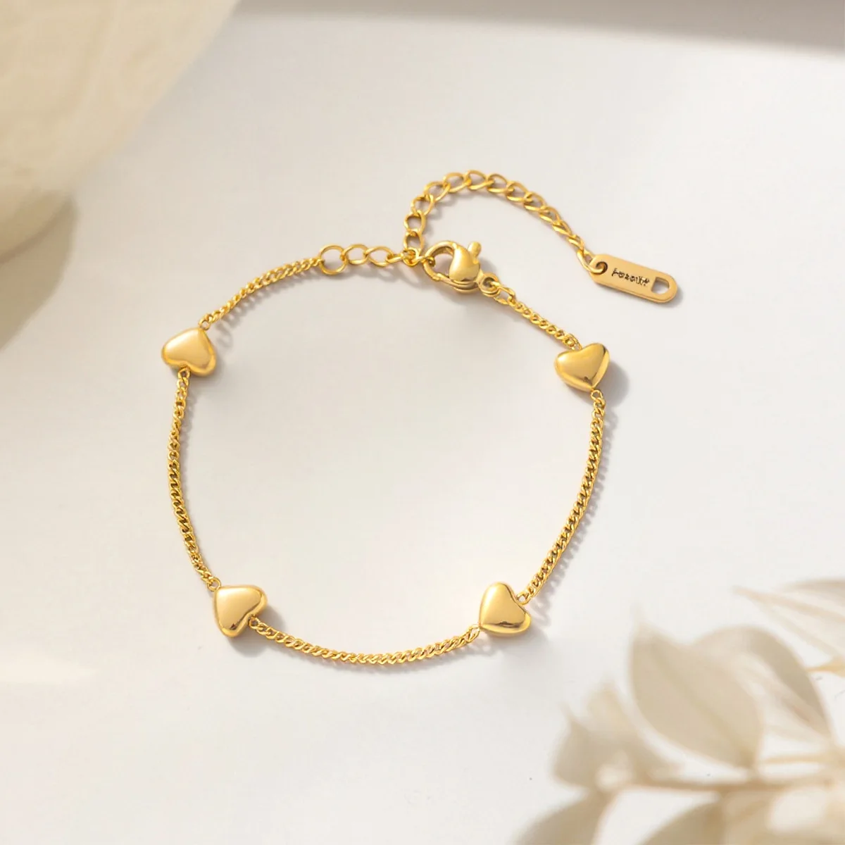INS Minimalist Stereo Heart Bracelet 18K Gold Plated Dainty Love Charm Women Daily Wear Jewelry